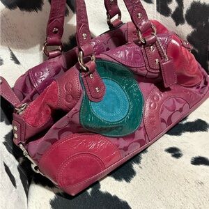 Coach Pink and Blue Satchel with Bold Design
